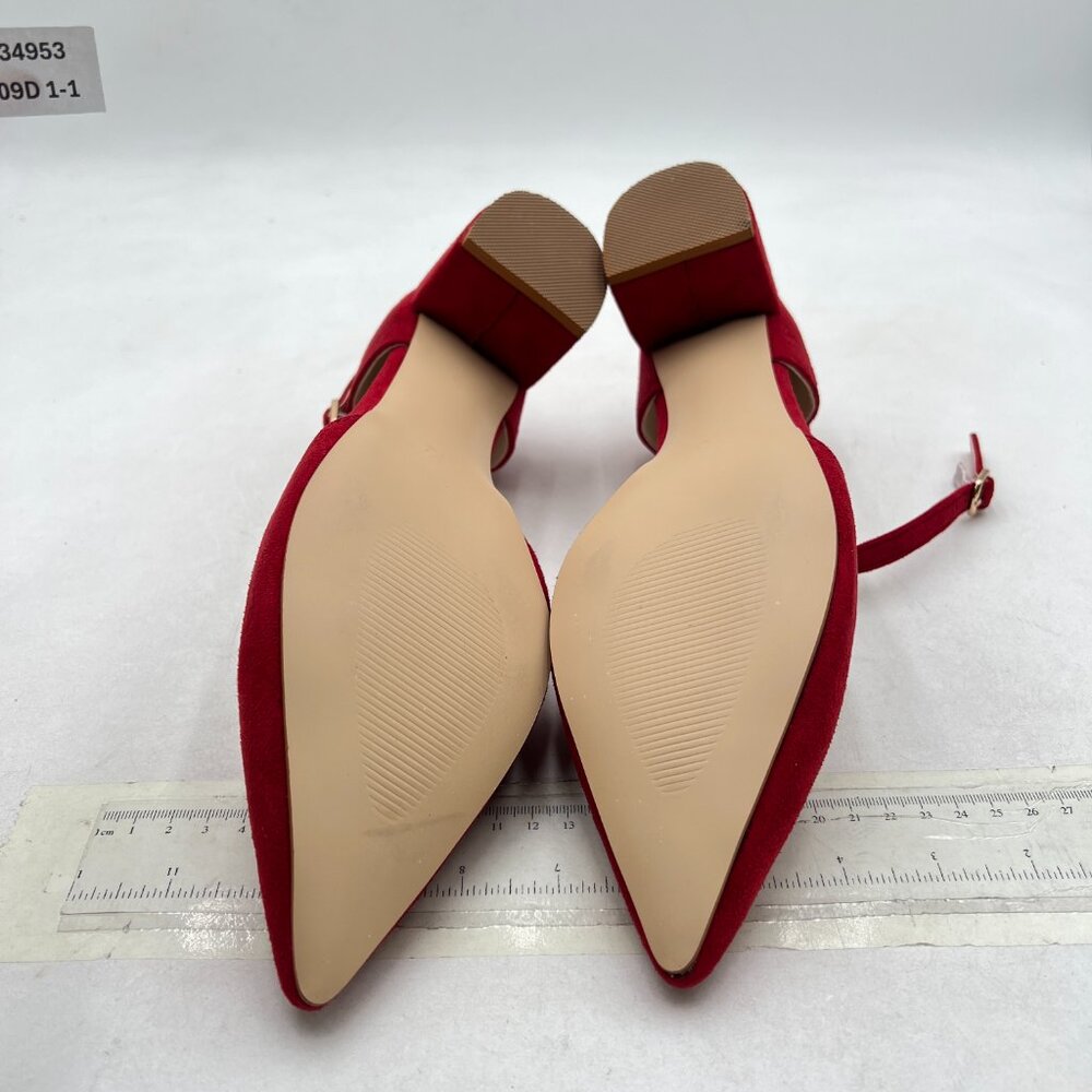 T-Strap Red Block Heel Pumps - Picture 7 of 8